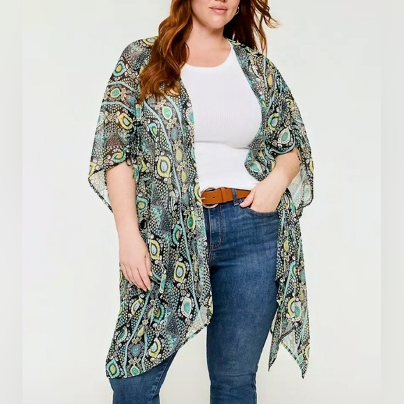 Lane Bryant Tops - Lane Bryant Chiffon Maxi Adjustable-Sleeve Overpiece